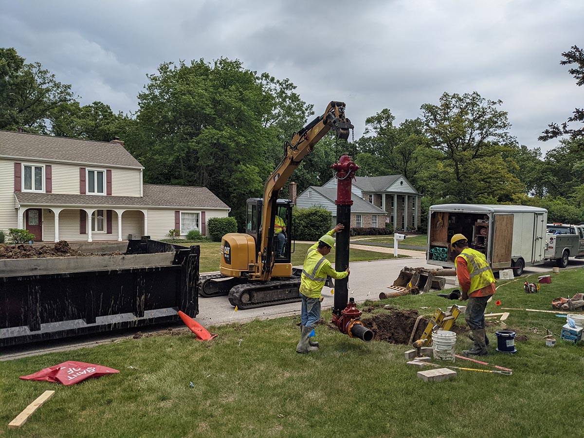 Fire hydrant excavated for repair by Behm Enterprises in Lake County, IL